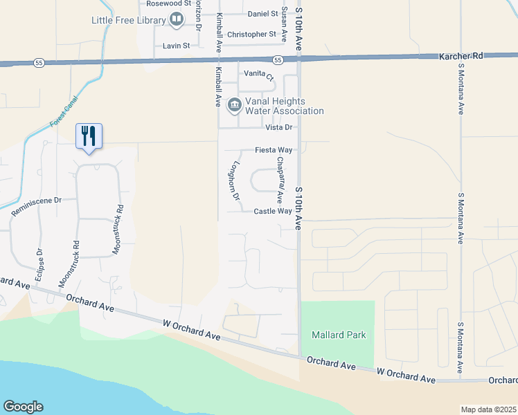 map of restaurants, bars, coffee shops, grocery stores, and more near 15132 Castle Way in Caldwell