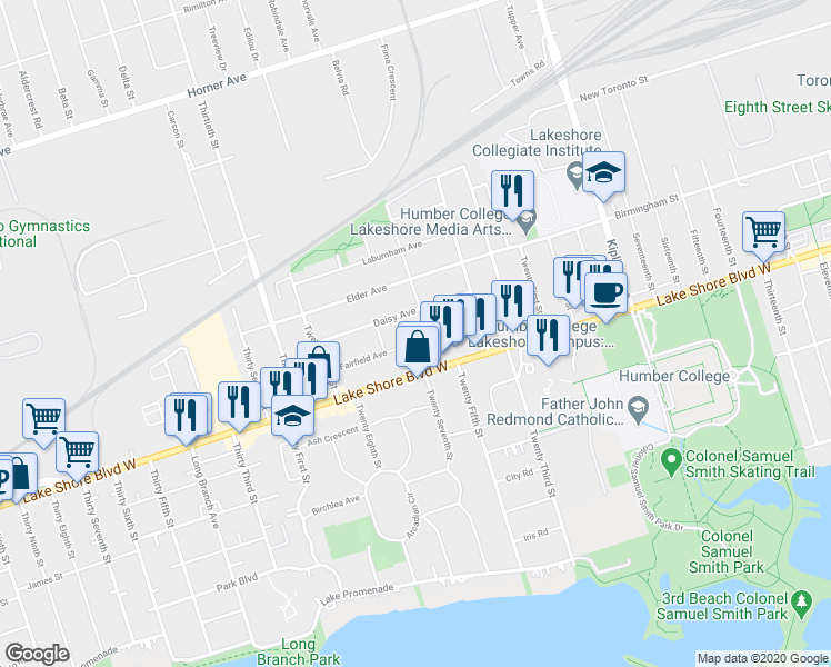 map of restaurants, bars, coffee shops, grocery stores, and more near 32 Fairfield Avenue in Toronto