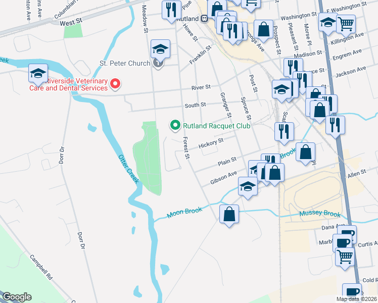 map of restaurants, bars, coffee shops, grocery stores, and more near in Rutland