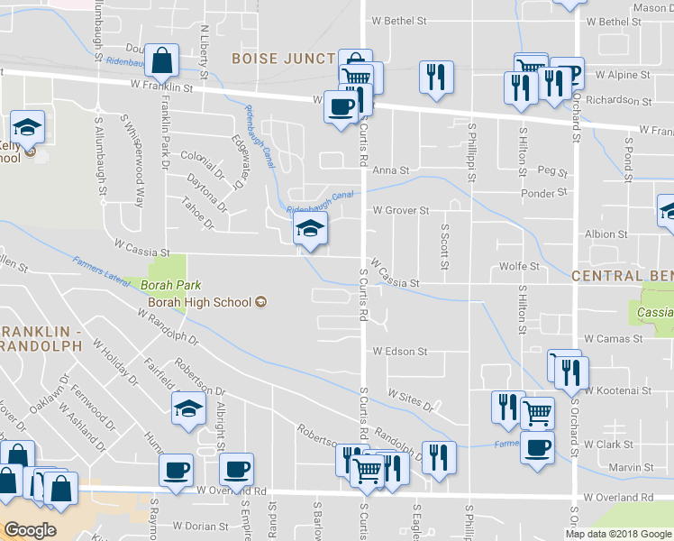 map of restaurants, bars, coffee shops, grocery stores, and more near 701 South Curtis Road in Boise