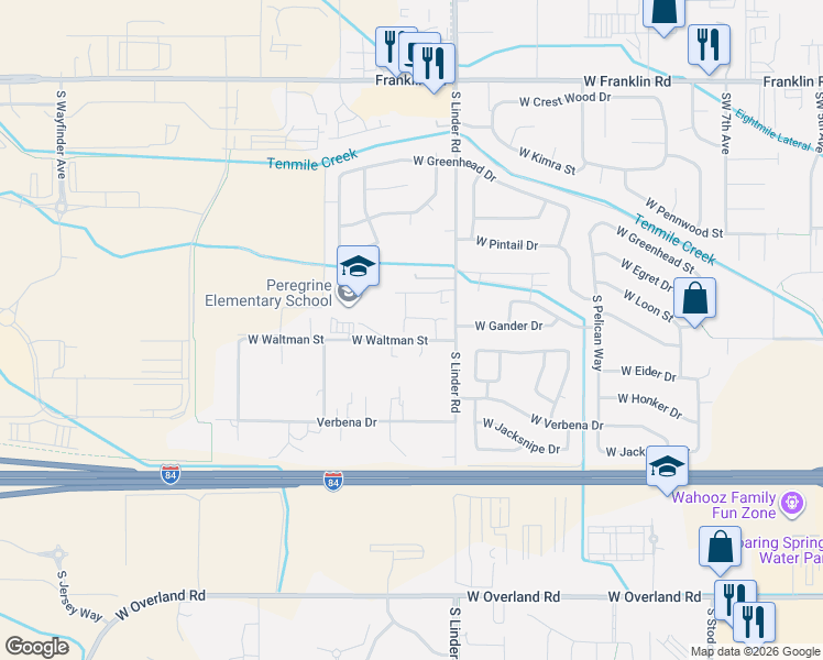 map of restaurants, bars, coffee shops, grocery stores, and more near 799 South Malachite Avenue in Meridian