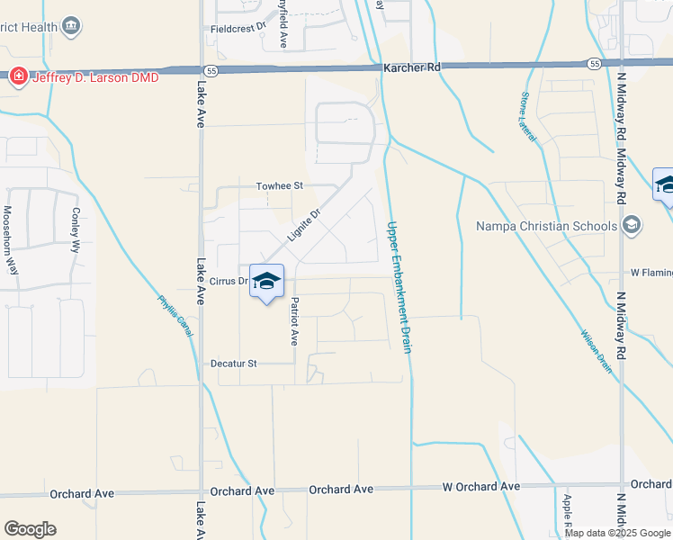 map of restaurants, bars, coffee shops, grocery stores, and more near 15274 Lake Avenue in Nampa