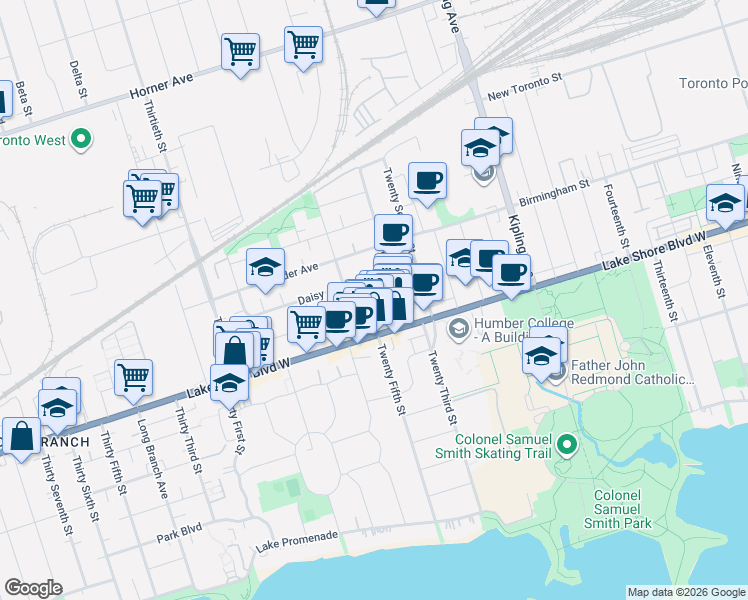 map of restaurants, bars, coffee shops, grocery stores, and more near 22 Fairfield Avenue in Toronto