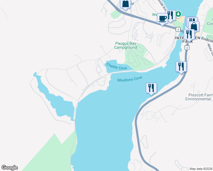 map of restaurants, bars, coffee shops, grocery stores, and more near 174 Birchhaven Road in Laconia