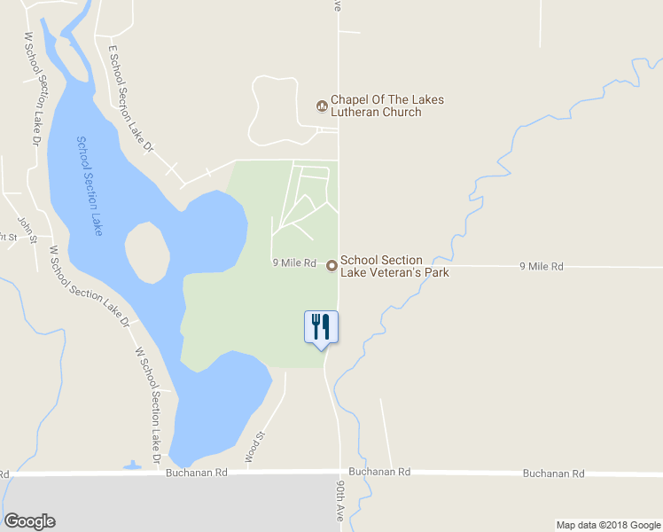map of restaurants, bars, coffee shops, grocery stores, and more near 9003 90th Avenue in Mecosta