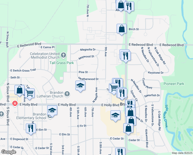 map of restaurants, bars, coffee shops, grocery stores, and more near 1000 Heatherwood Drive in Brandon