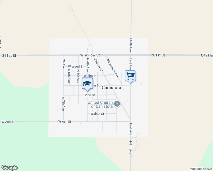 map of restaurants, bars, coffee shops, grocery stores, and more near 201 Main Street in Canistota