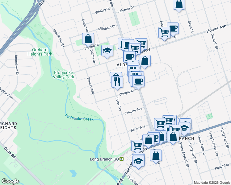 map of restaurants, bars, coffee shops, grocery stores, and more near 87 Foch Avenue in Toronto