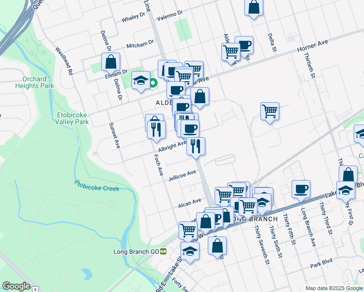 map of restaurants, bars, coffee shops, grocery stores, and more near in Toronto