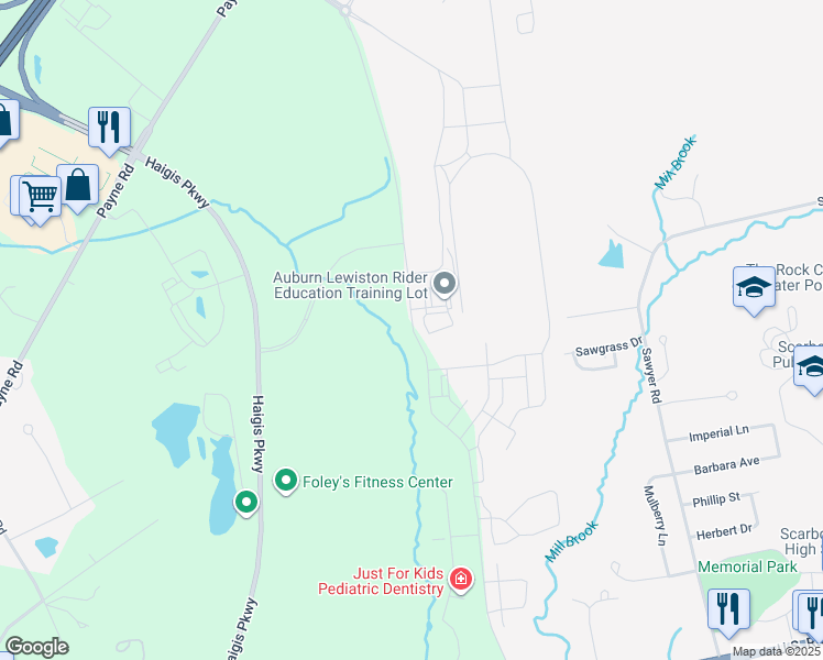 map of restaurants, bars, coffee shops, grocery stores, and more near Scarborough Downs Road in Scarborough