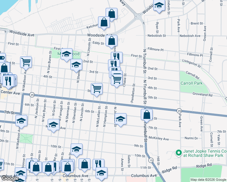 map of restaurants, bars, coffee shops, grocery stores, and more near 1810 5th Street in Bay City