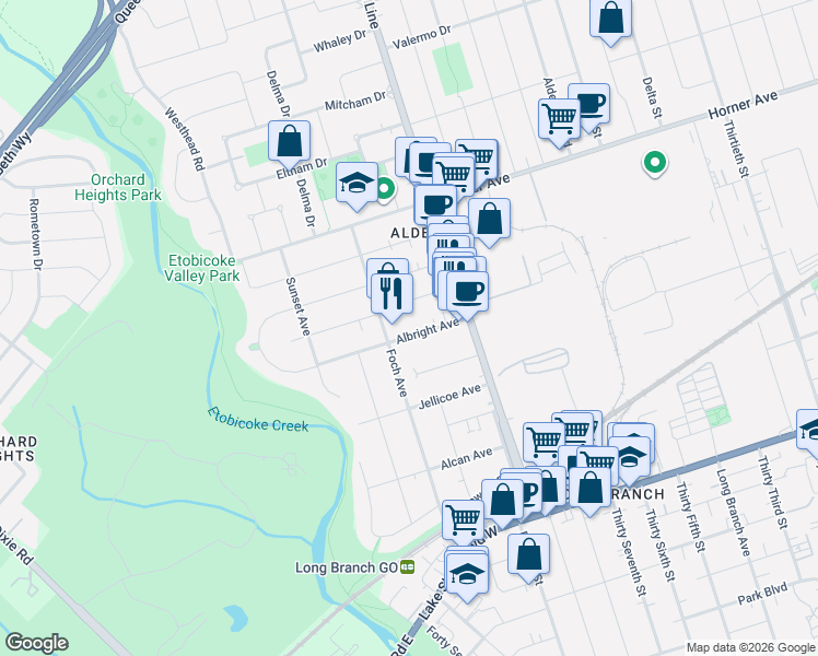 map of restaurants, bars, coffee shops, grocery stores, and more near 87 Foch Avenue in Toronto