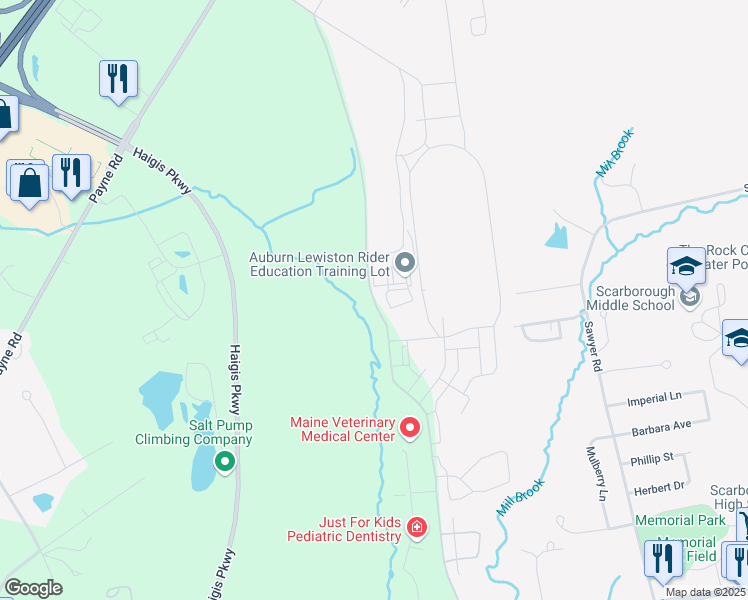 map of restaurants, bars, coffee shops, grocery stores, and more near Scarborough Downs Road in Scarborough