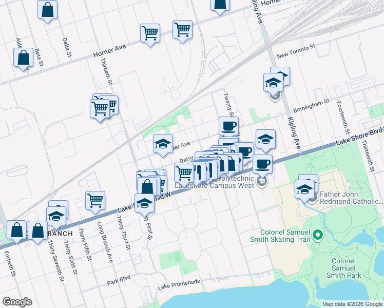map of restaurants, bars, coffee shops, grocery stores, and more near 32 Fairfield Avenue in Toronto