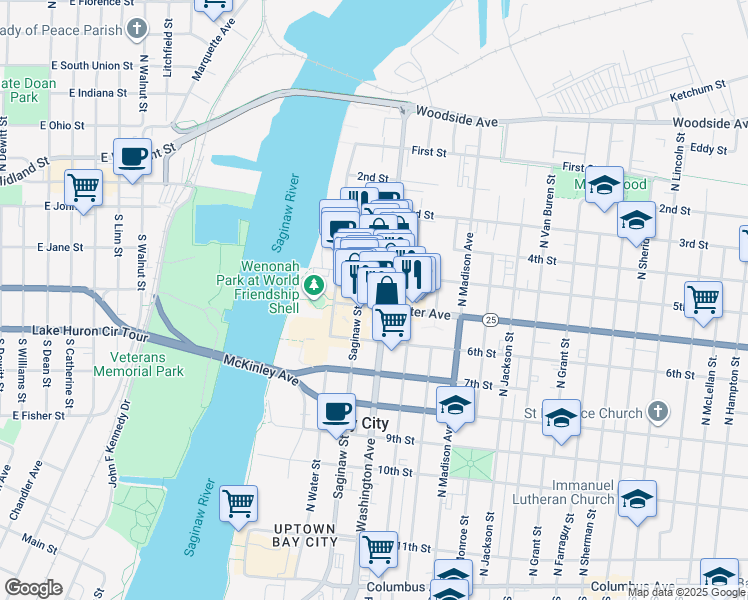 map of restaurants, bars, coffee shops, grocery stores, and more near 822 Washington Avenue in Bay City