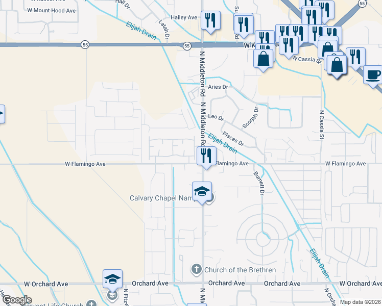 map of restaurants, bars, coffee shops, grocery stores, and more near 11160 West Brassy Cove Loop in Nampa