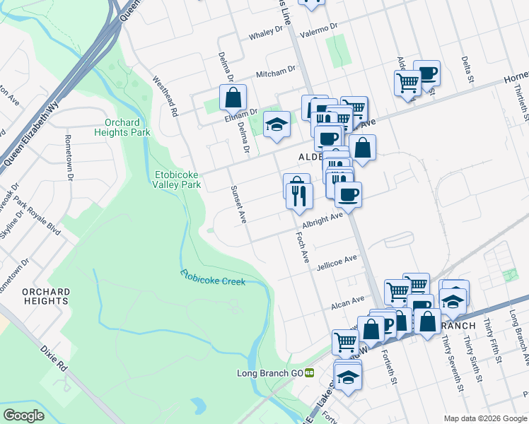 map of restaurants, bars, coffee shops, grocery stores, and more near in Toronto