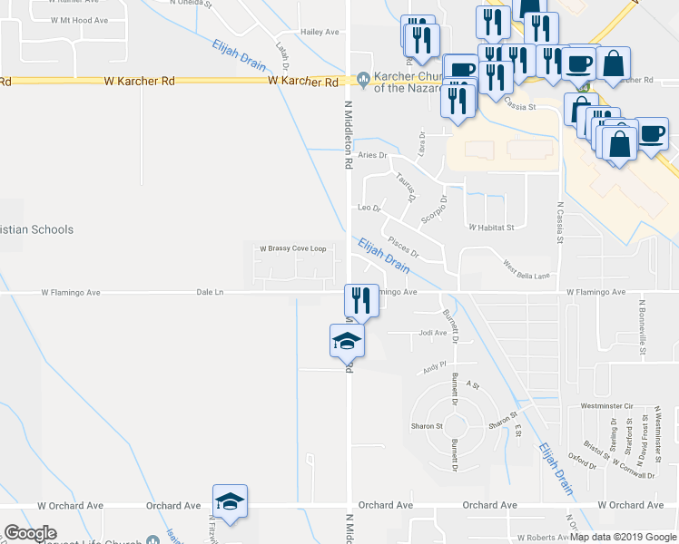 map of restaurants, bars, coffee shops, grocery stores, and more near 2520 Sagittarius Drive in Nampa