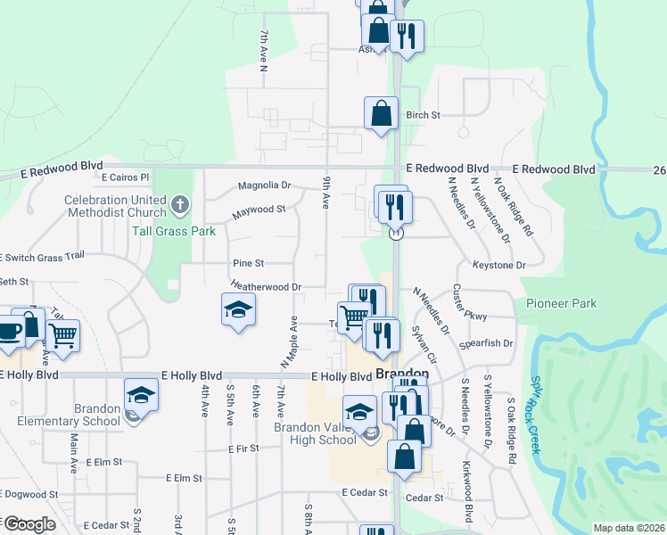 map of restaurants, bars, coffee shops, grocery stores, and more near 401 9th Avenue in Brandon