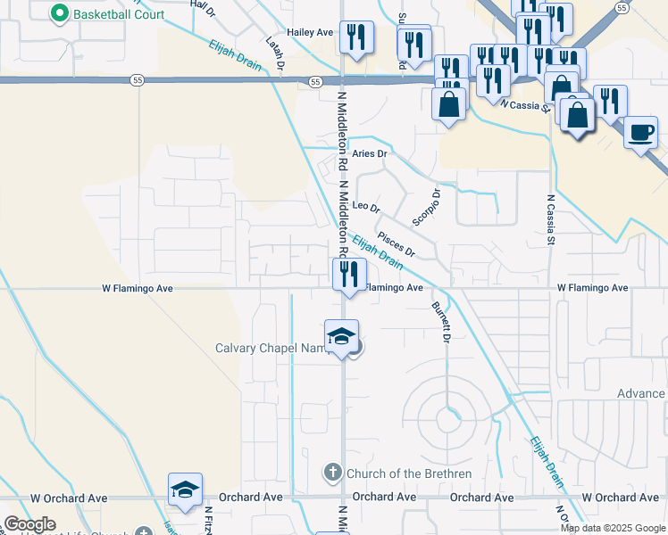 map of restaurants, bars, coffee shops, grocery stores, and more near 2520 Sagittarius Drive in Nampa
