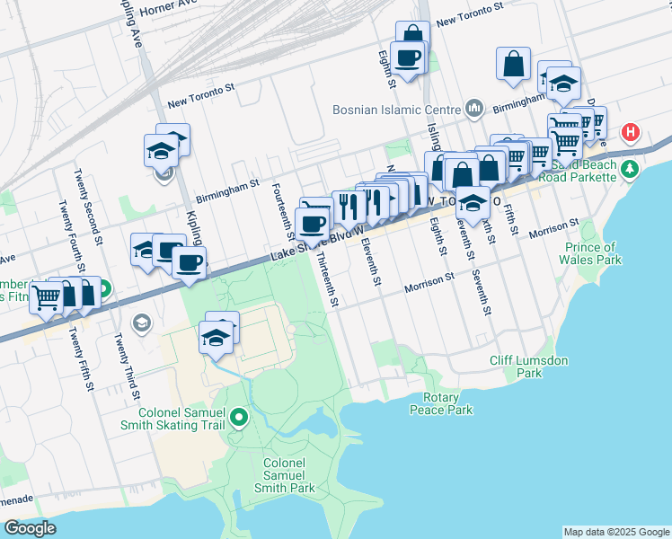 map of restaurants, bars, coffee shops, grocery stores, and more near 6 Jackson Road in Toronto
