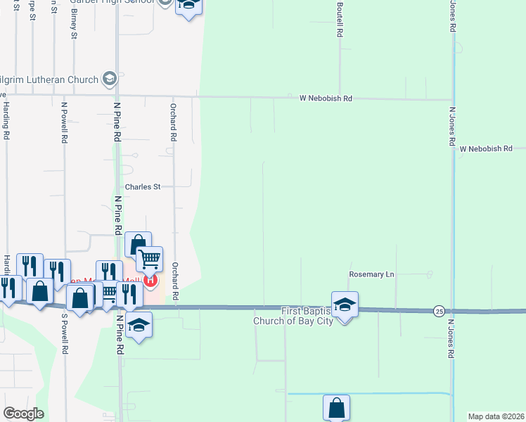 map of restaurants, bars, coffee shops, grocery stores, and more near 1149 Hampstead Road in Essexville