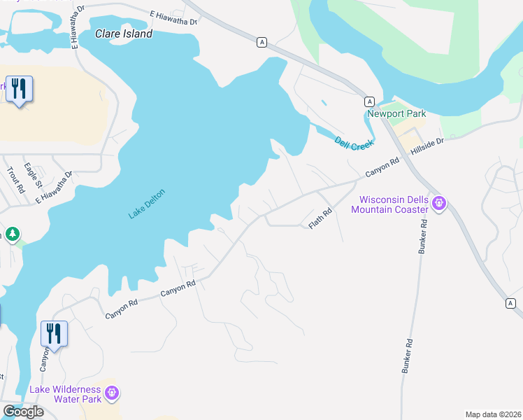 map of restaurants, bars, coffee shops, grocery stores, and more near 1177 Canyon Road in Wisconsin Dells