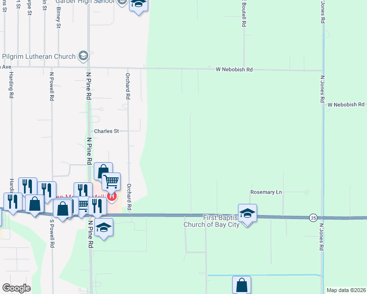 map of restaurants, bars, coffee shops, grocery stores, and more near 1149 Hampstead Road in Essexville