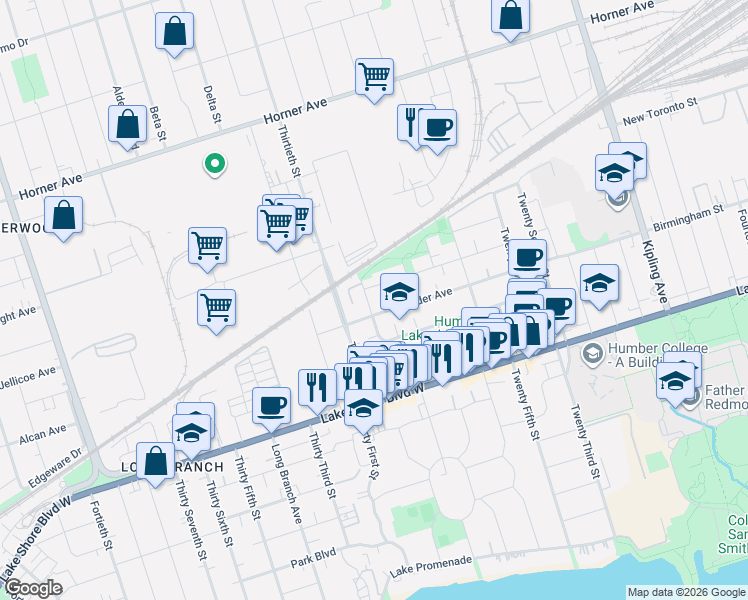 map of restaurants, bars, coffee shops, grocery stores, and more near 97 Twenty Ninth Street in Toronto