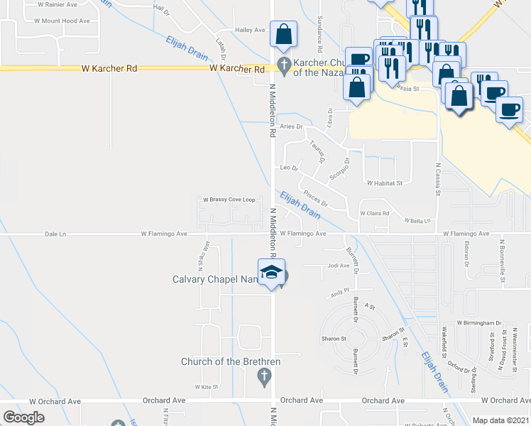 map of restaurants, bars, coffee shops, grocery stores, and more near 2520 Sagittarius Drive in Nampa