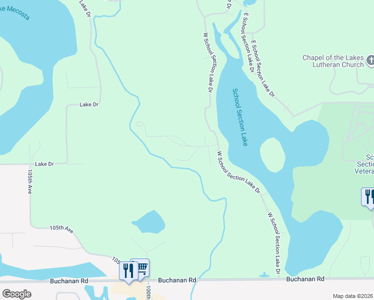 map of restaurants, bars, coffee shops, grocery stores, and more near 9840 River Road in Mecosta