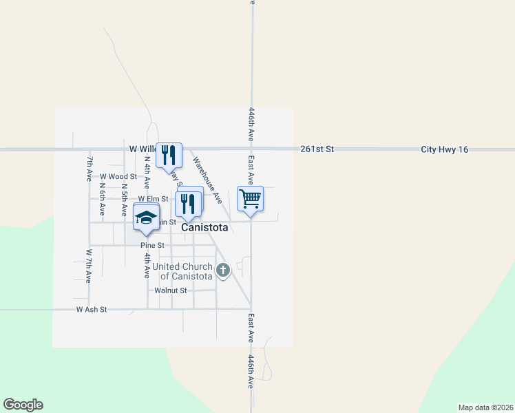 map of restaurants, bars, coffee shops, grocery stores, and more near 500-676 East Avenue in Canistota