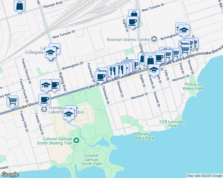 map of restaurants, bars, coffee shops, grocery stores, and more near in Toronto