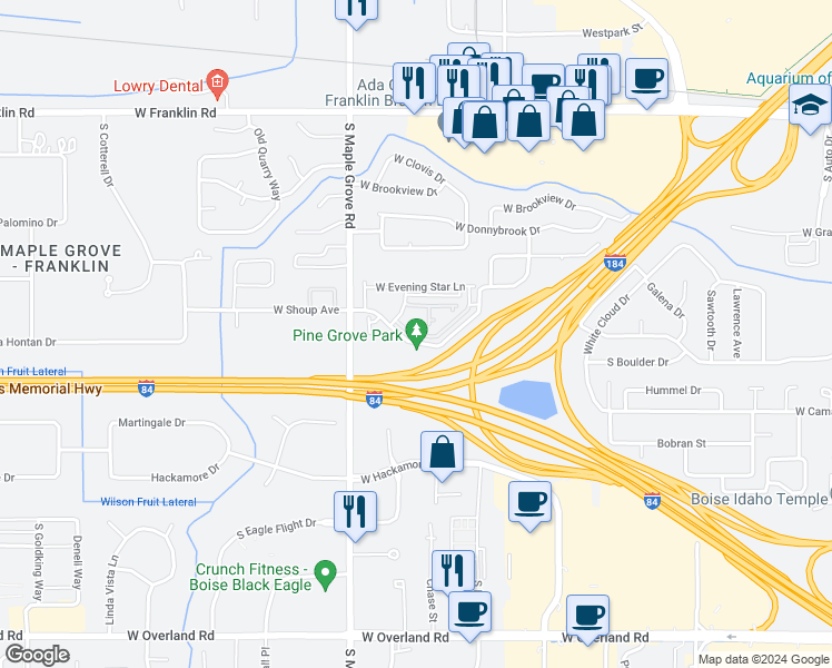 map of restaurants, bars, coffee shops, grocery stores, and more near 8720 West Shoup Drive in Boise