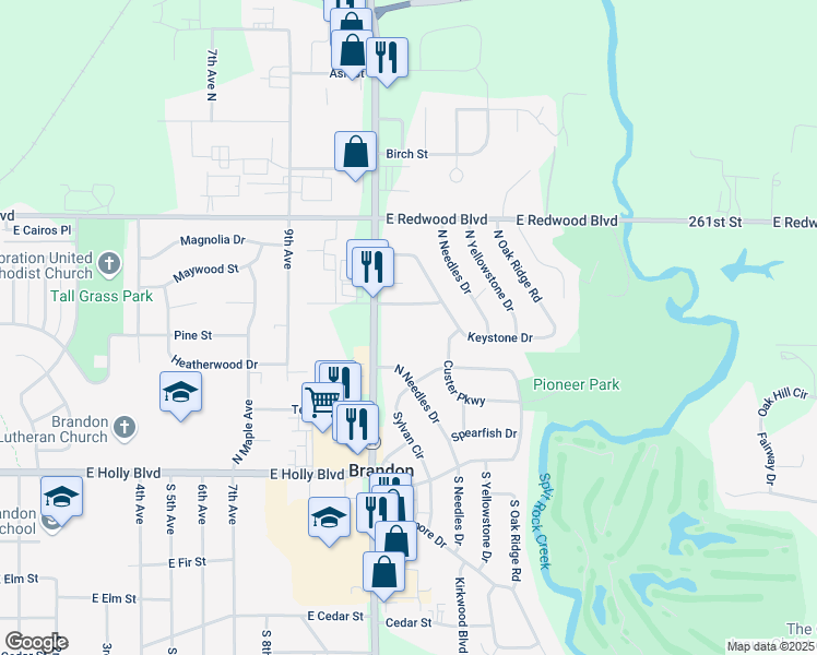 map of restaurants, bars, coffee shops, grocery stores, and more near 400 North Splitrock Boulevard in Brandon