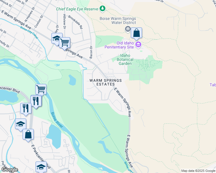 map of restaurants, bars, coffee shops, grocery stores, and more near 2300 East Walling Drive in Boise