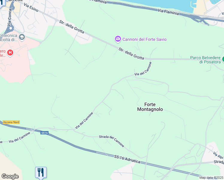 map of restaurants, bars, coffee shops, grocery stores, and more near 11 Via del Carmine in Ancona