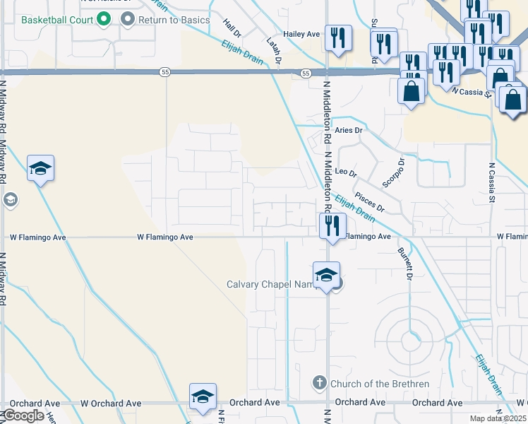 map of restaurants, bars, coffee shops, grocery stores, and more near 11112 West Brassy Cove Loop in Nampa