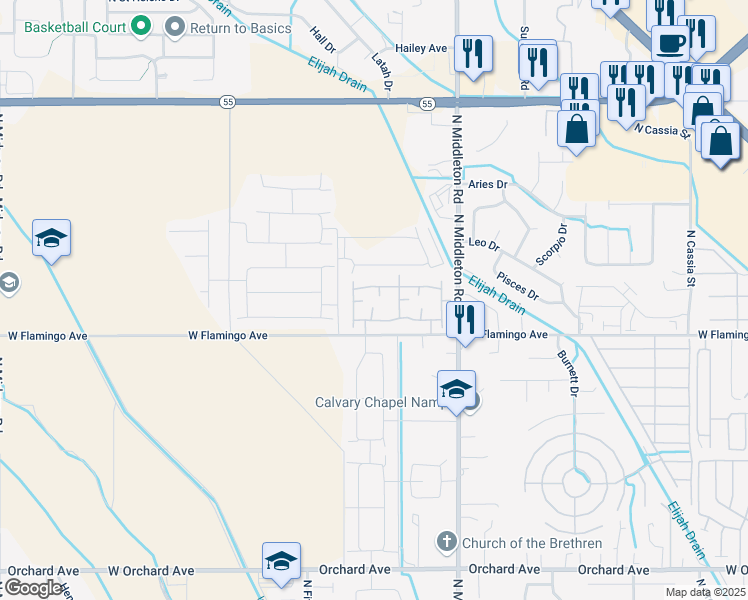 map of restaurants, bars, coffee shops, grocery stores, and more near 11118 West Brassy Cove Loop in Nampa