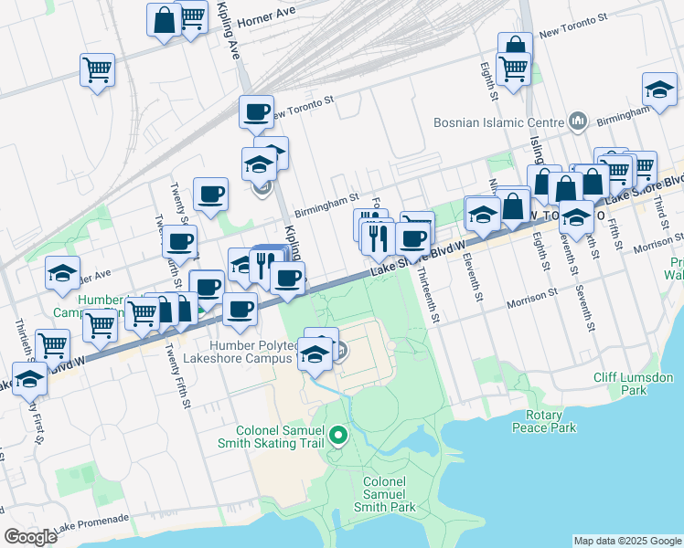 map of restaurants, bars, coffee shops, grocery stores, and more near in Toronto