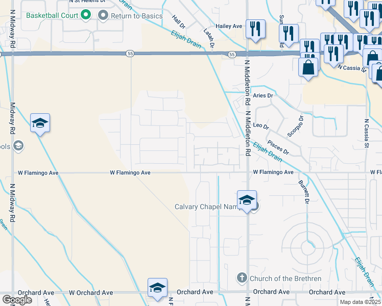 map of restaurants, bars, coffee shops, grocery stores, and more near 11115 West Brassy Cove Loop in Nampa
