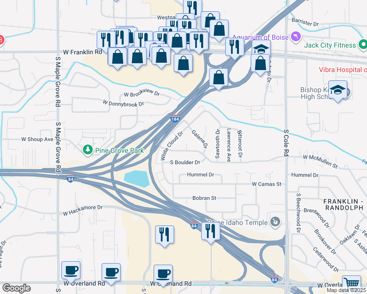 map of restaurants, bars, coffee shops, grocery stores, and more near 8112 McMullen Circle in Boise
