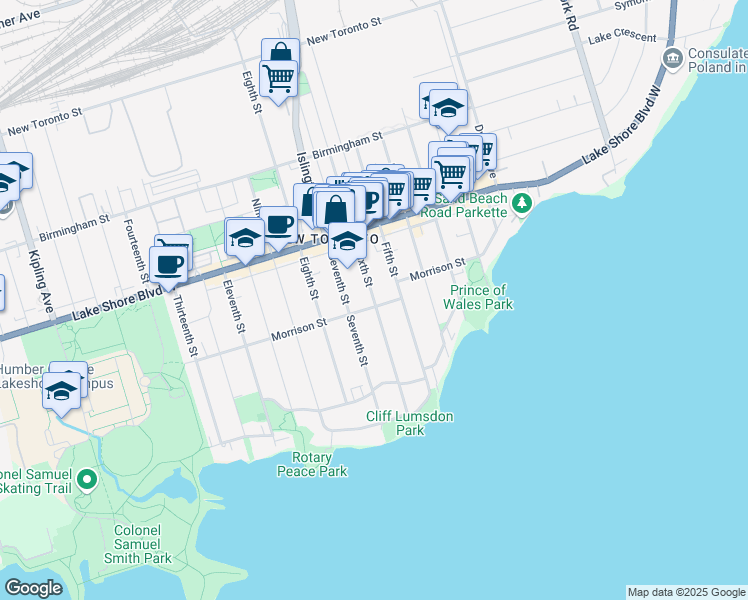 map of restaurants, bars, coffee shops, grocery stores, and more near 77 Sixth Street in Toronto