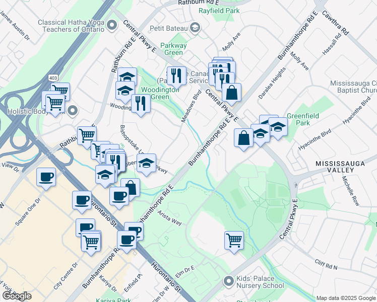 map of restaurants, bars, coffee shops, grocery stores, and more near 3986 Bishopstoke Lane in Mississauga