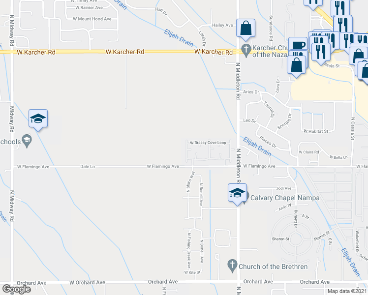 map of restaurants, bars, coffee shops, grocery stores, and more near 11118 West Brassy Cove Loop in Nampa