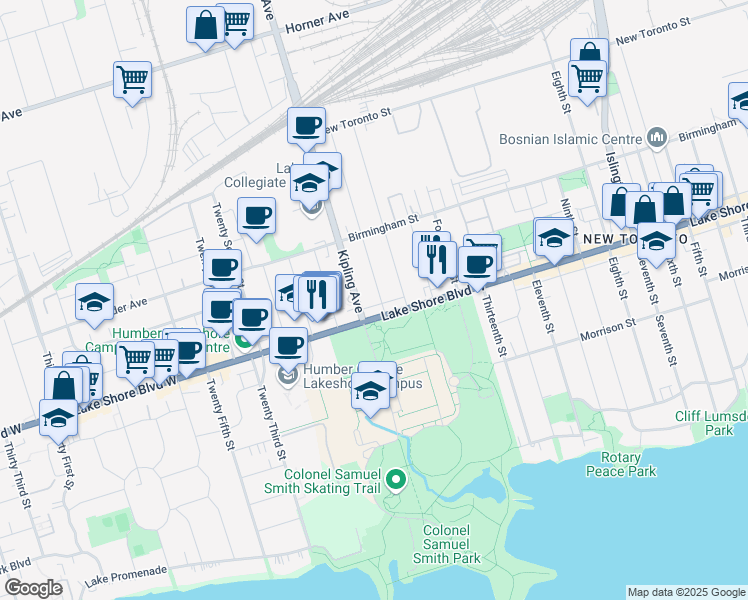 map of restaurants, bars, coffee shops, grocery stores, and more near in Toronto