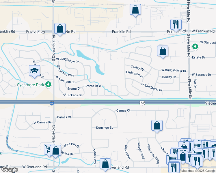 map of restaurants, bars, coffee shops, grocery stores, and more near 670 South Amaya Avenue in Boise