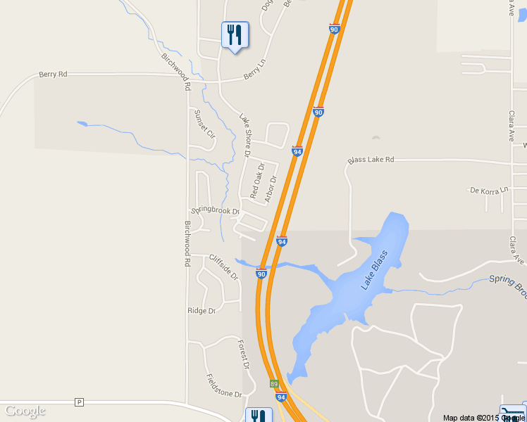 map of restaurants, bars, coffee shops, grocery stores, and more near 122 Arbor Drive in Wisconsin Dells