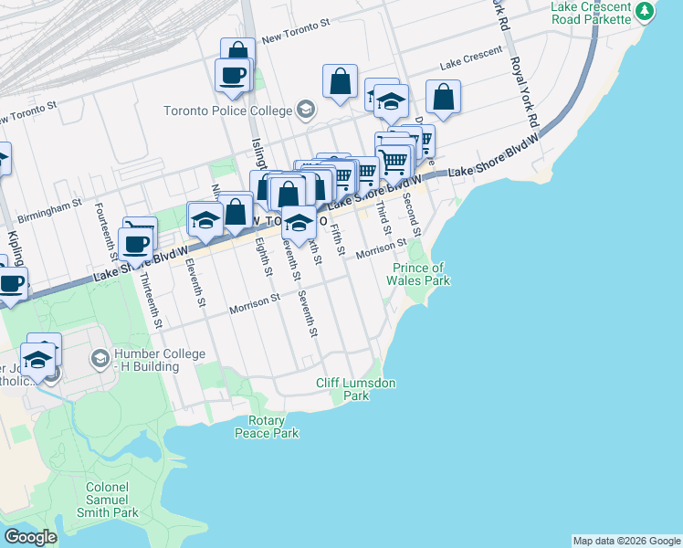 map of restaurants, bars, coffee shops, grocery stores, and more near 78 Fifth Street in Toronto