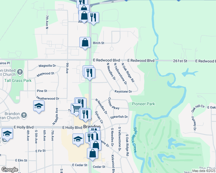 map of restaurants, bars, coffee shops, grocery stores, and more near 405 North Teton Drive in Brandon